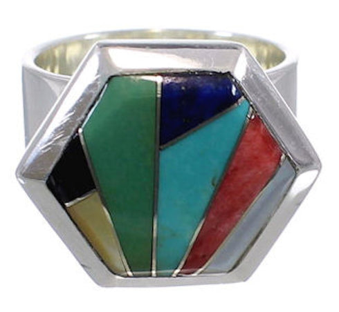 Multicolor Inlay Southwestern Sturdy Ring Size 6 EX40734